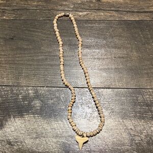 Natural Beaded shell Necklace with Shark Tooth Pendant vintage 18 inches